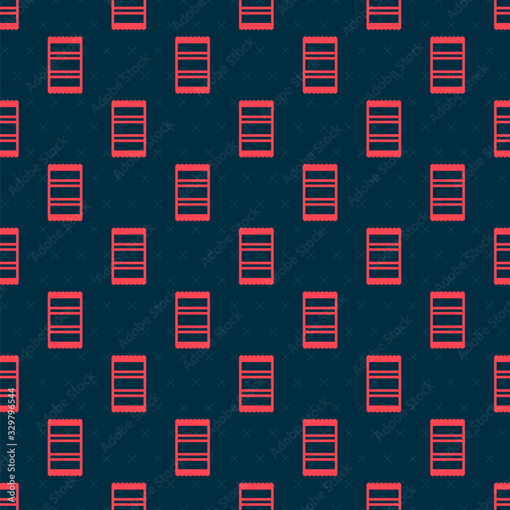 Red line Beach towel icon isolated seamless pattern on black background. Vector Illustration