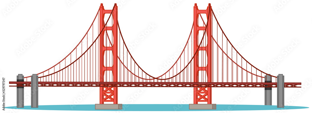 Big bridge across the ocean in red color