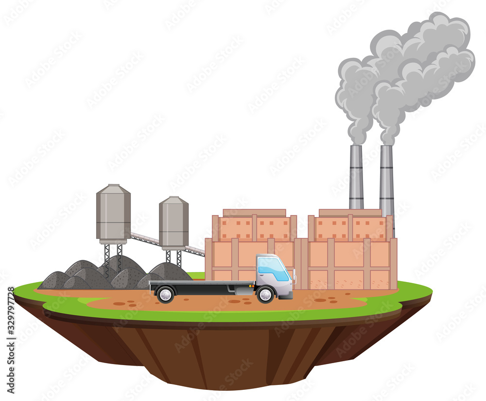 Scene with factory buildings and lorry truck