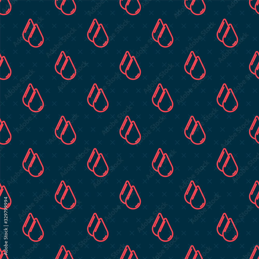 Red line Water drop icon isolated seamless pattern on black background. Vector Illustration