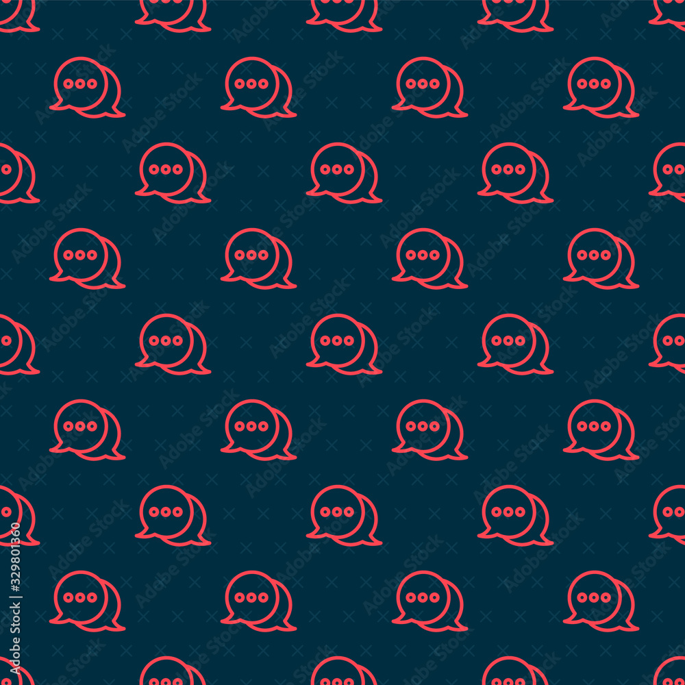 Red line Speech bubble chat icon isolated seamless pattern on black background. Message icon. Commun