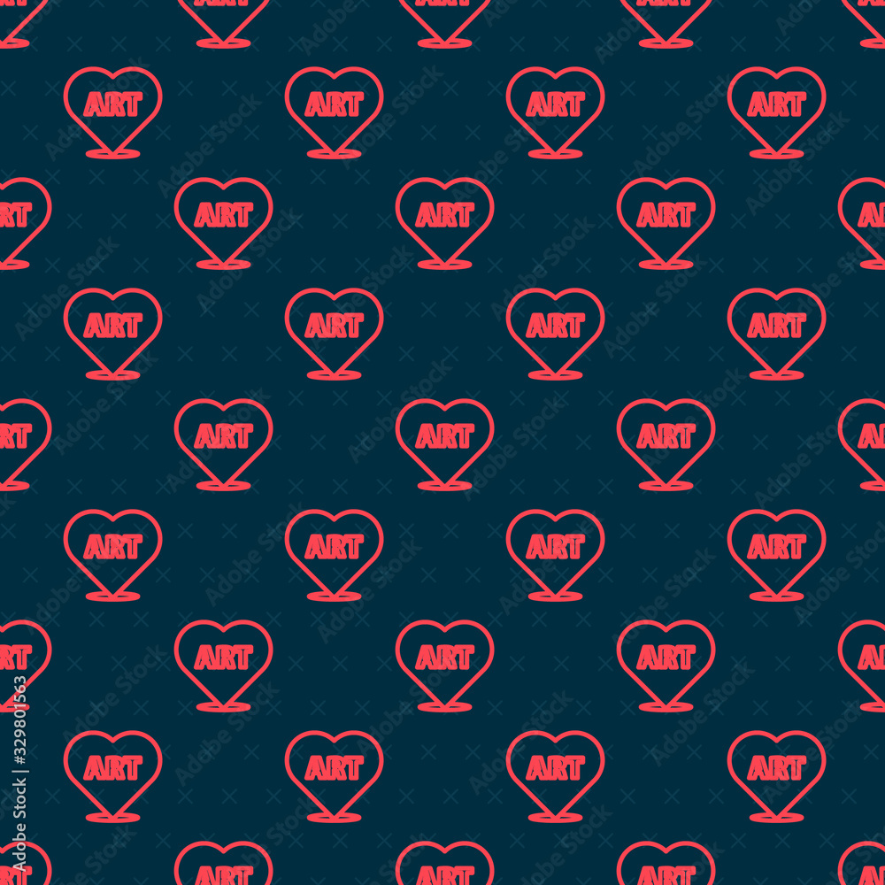 Red line Heart with text art icon isolated seamless pattern on black background. Vector Illustration