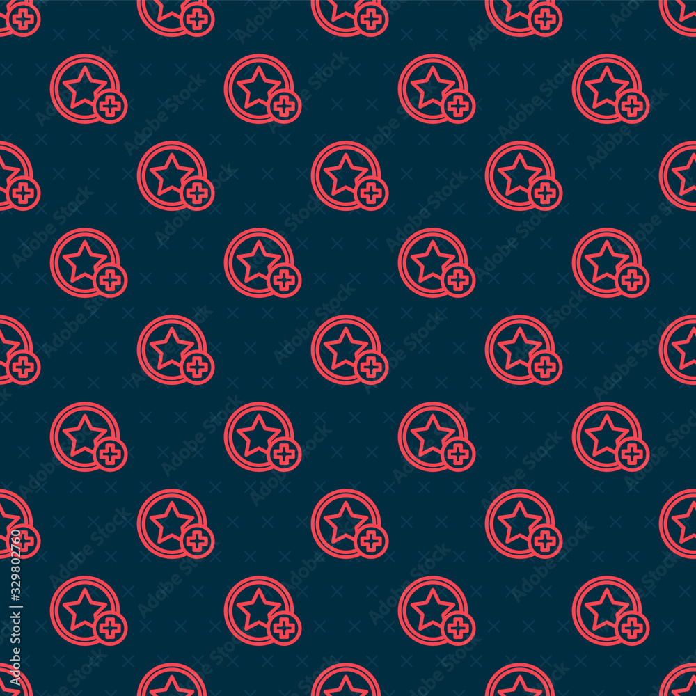 Red line Star icon isolated seamless pattern on black background. Favorite, best rating, award symbo