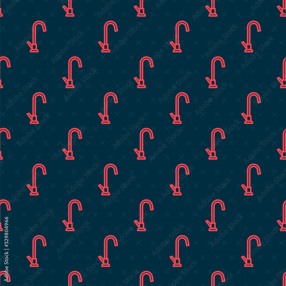 Red line Water tap icon isolated seamless pattern on black background. Vector Illustration