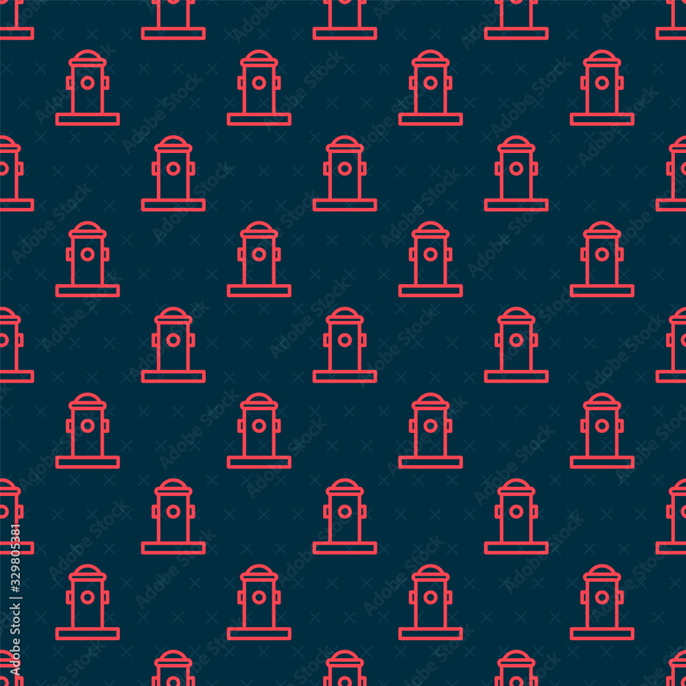 Red line Fire hydrant icon isolated seamless pattern on black background. Vector Illustration