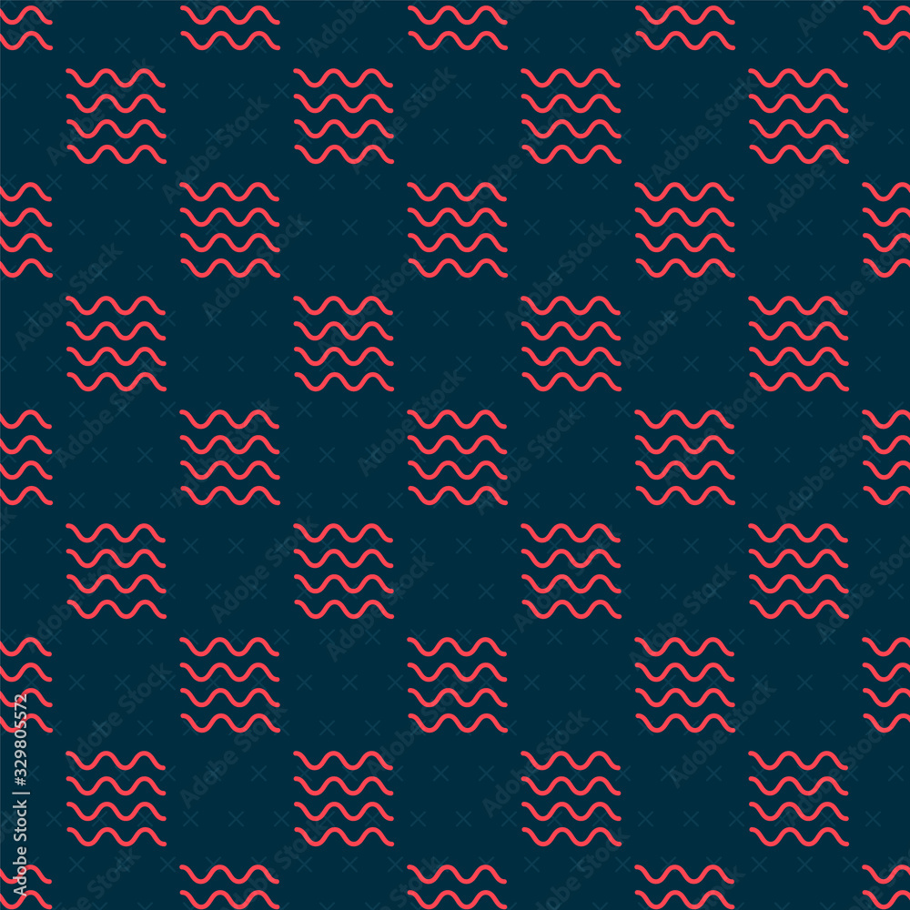 Red line Wave icon isolated seamless pattern on black background. Vector Illustration