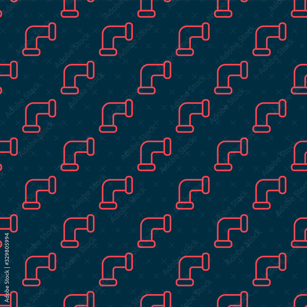 Red line Industry metallic pipe icon isolated seamless pattern on black background. Plumbing pipelin