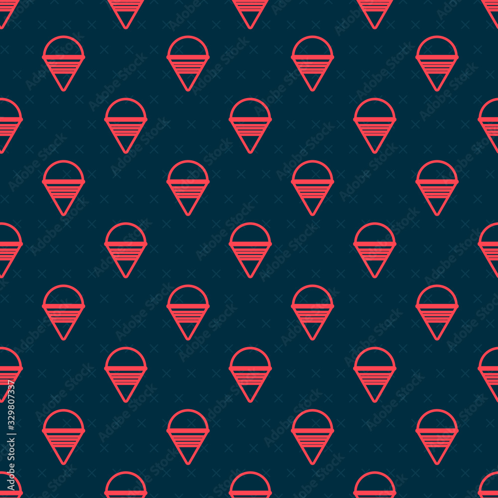 Red line Fire cone bucket icon isolated seamless pattern on black background. Metal cone bucket empt