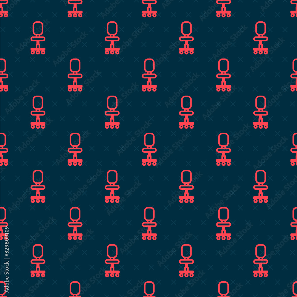 Red line Office chair icon isolated seamless pattern on black background. Vector Illustration