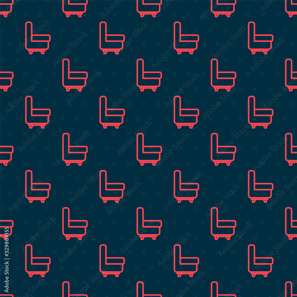 Red line Armchair icon isolated seamless pattern on black background. Vector Illustration