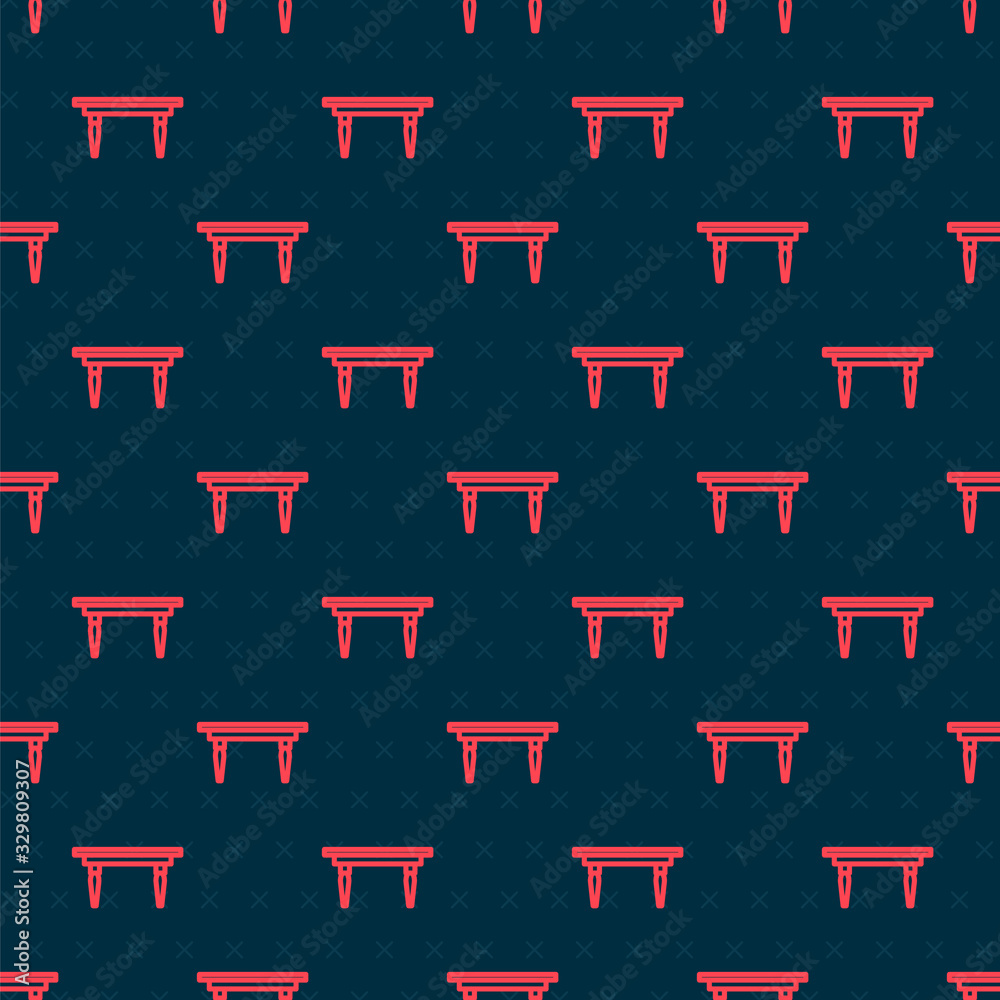 Red line Wooden table icon isolated seamless pattern on black background. Vector Illustration