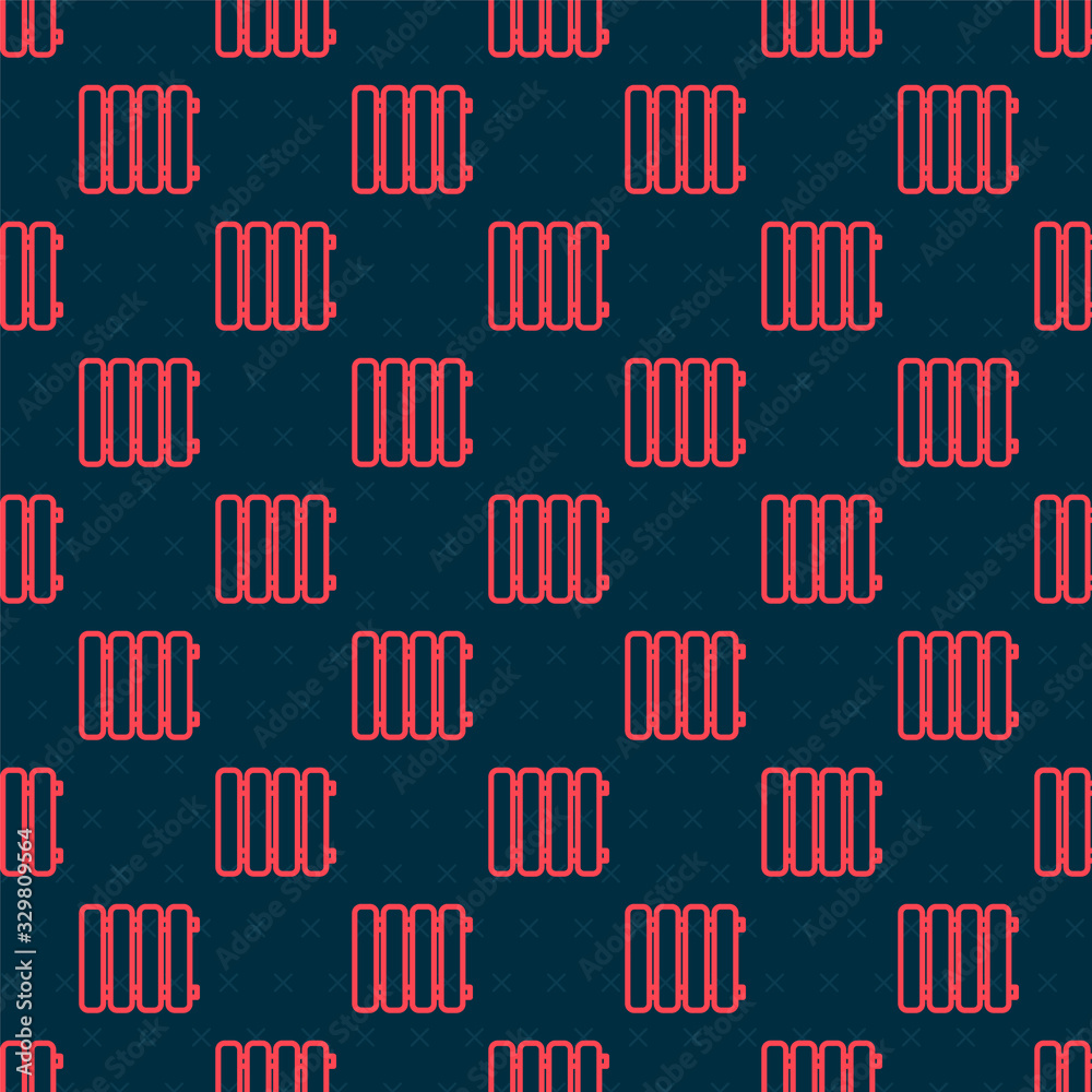 Red line Heating radiator icon isolated seamless pattern on black background. Vector Illustration