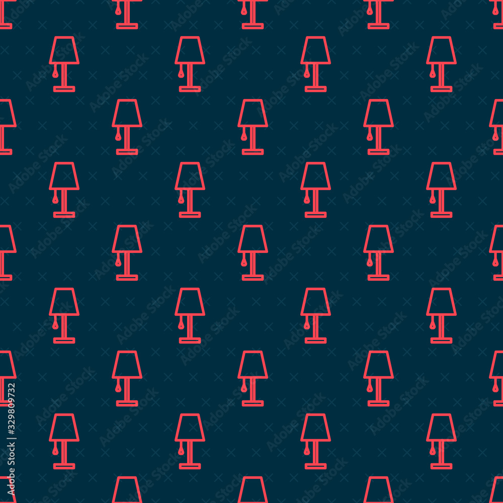 Red line Table lamp icon isolated seamless pattern on black background. Vector Illustration