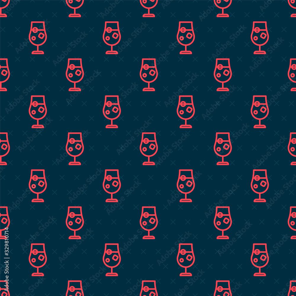 Red line Cocktail and alcohol drink icon isolated seamless pattern on black background. Vector Illus