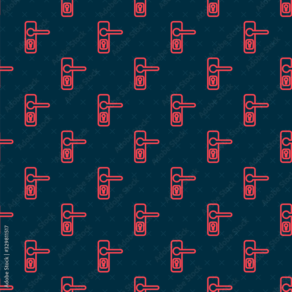 Red line Door handle icon isolated seamless pattern on black background. Door lock sign. Vector Illu