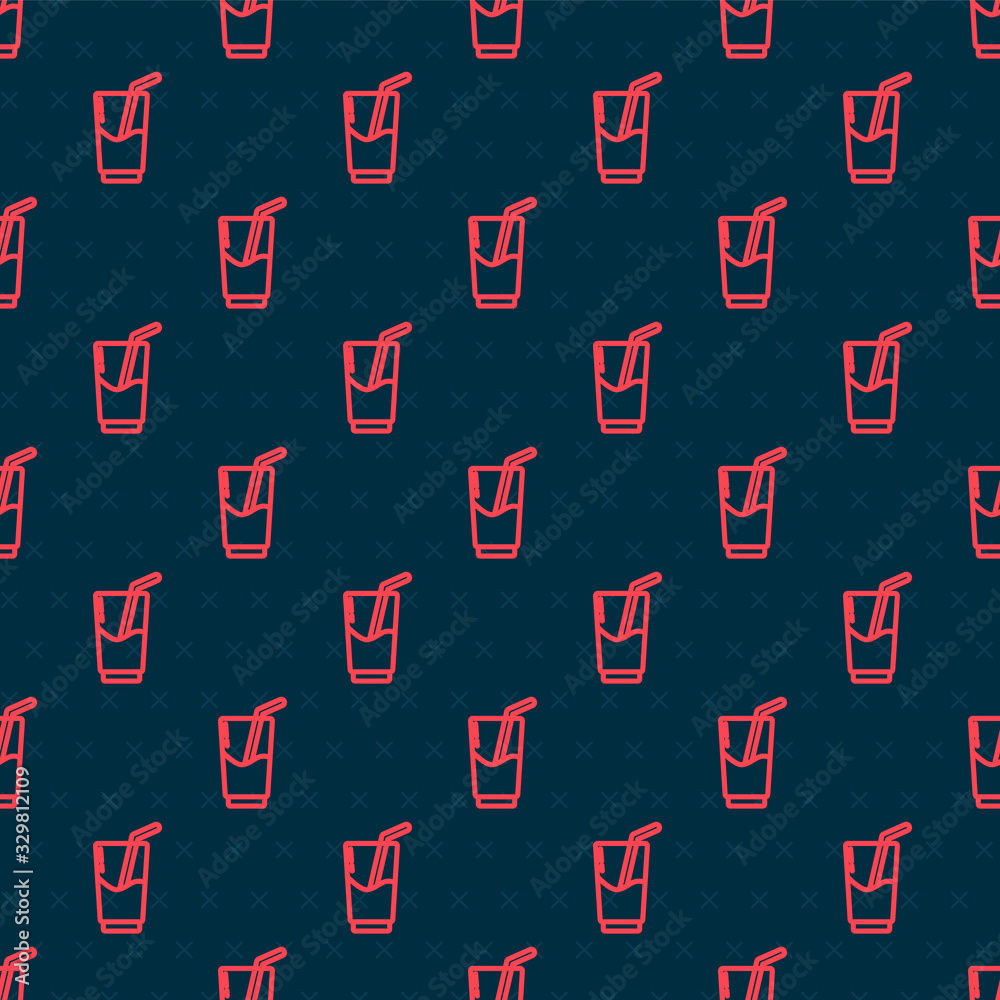 Red line Cocktail and alcohol drink icon isolated seamless pattern on black background. Vector Illus