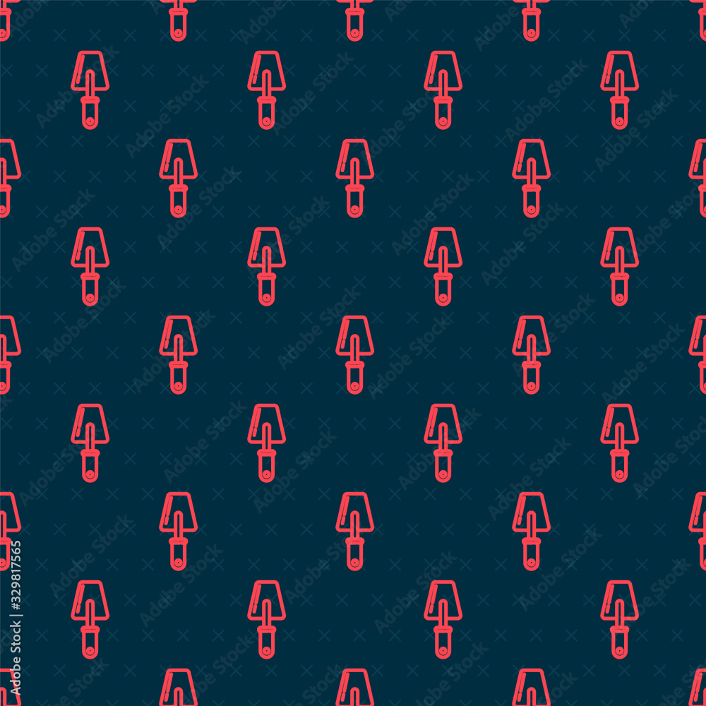 Red line Trowel icon isolated seamless pattern on black background. Vector Illustration