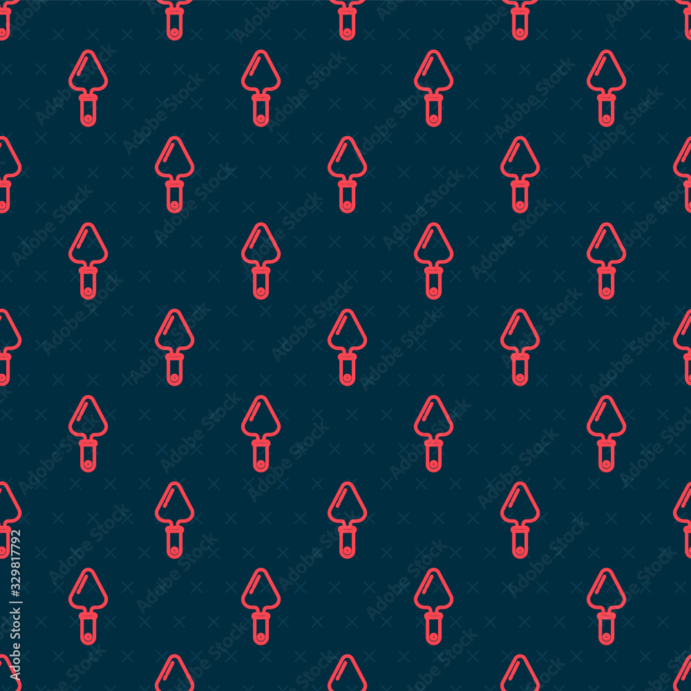 Red line Trowel icon isolated seamless pattern on black background. Vector Illustration