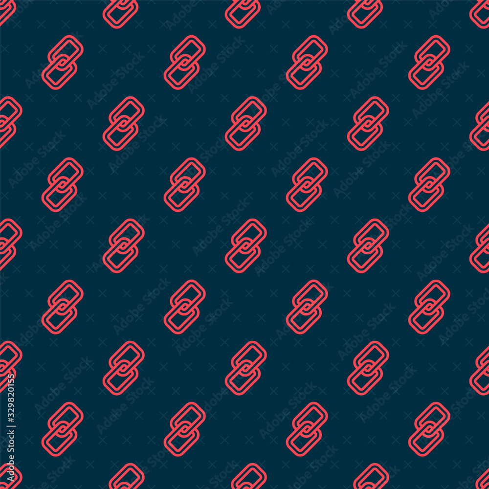 Red line Chain link icon isolated seamless pattern on black background. Link single. Vector Illustra