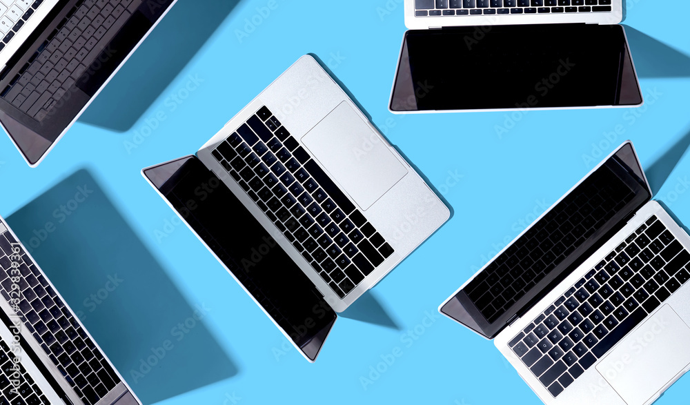 Laptop computer with drop shadow from above