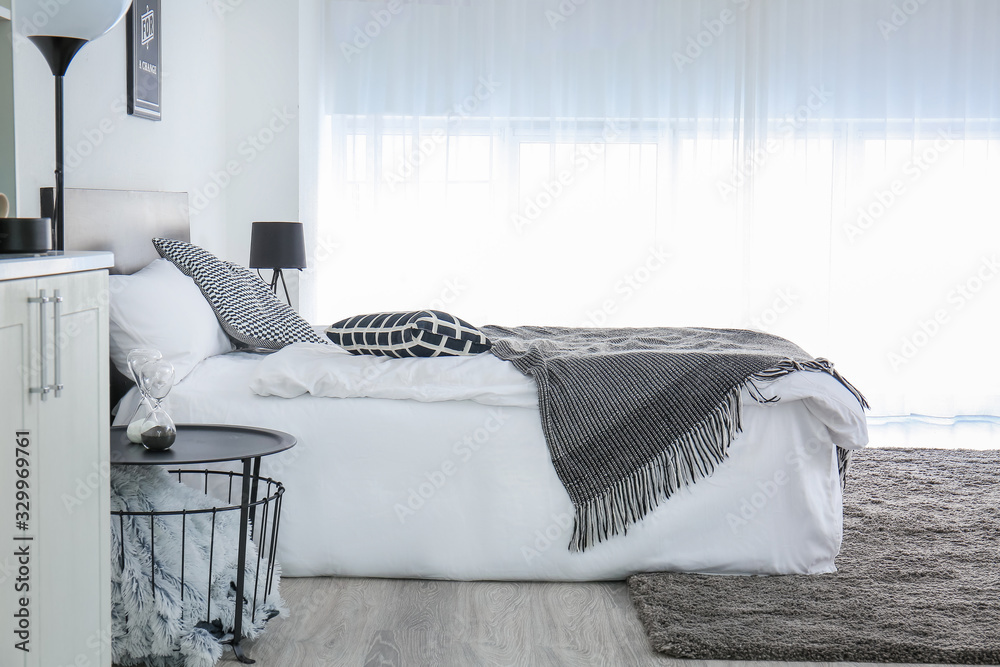 Interior of beautiful modern bedroom