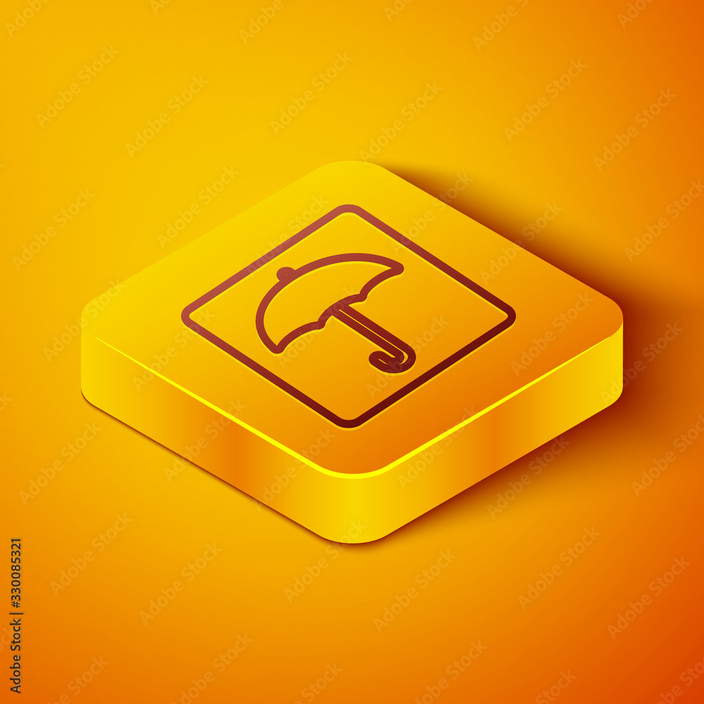 Isometric line Umbrella icon isolated on orange background. Waterproof icon. Protection, safety, sec