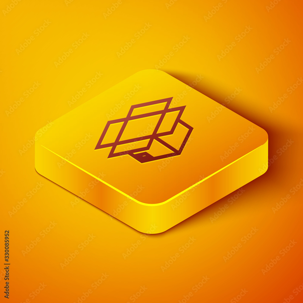 Isometric line Carton cardboard box icon isolated on orange background. Box, package, parcel sign. D