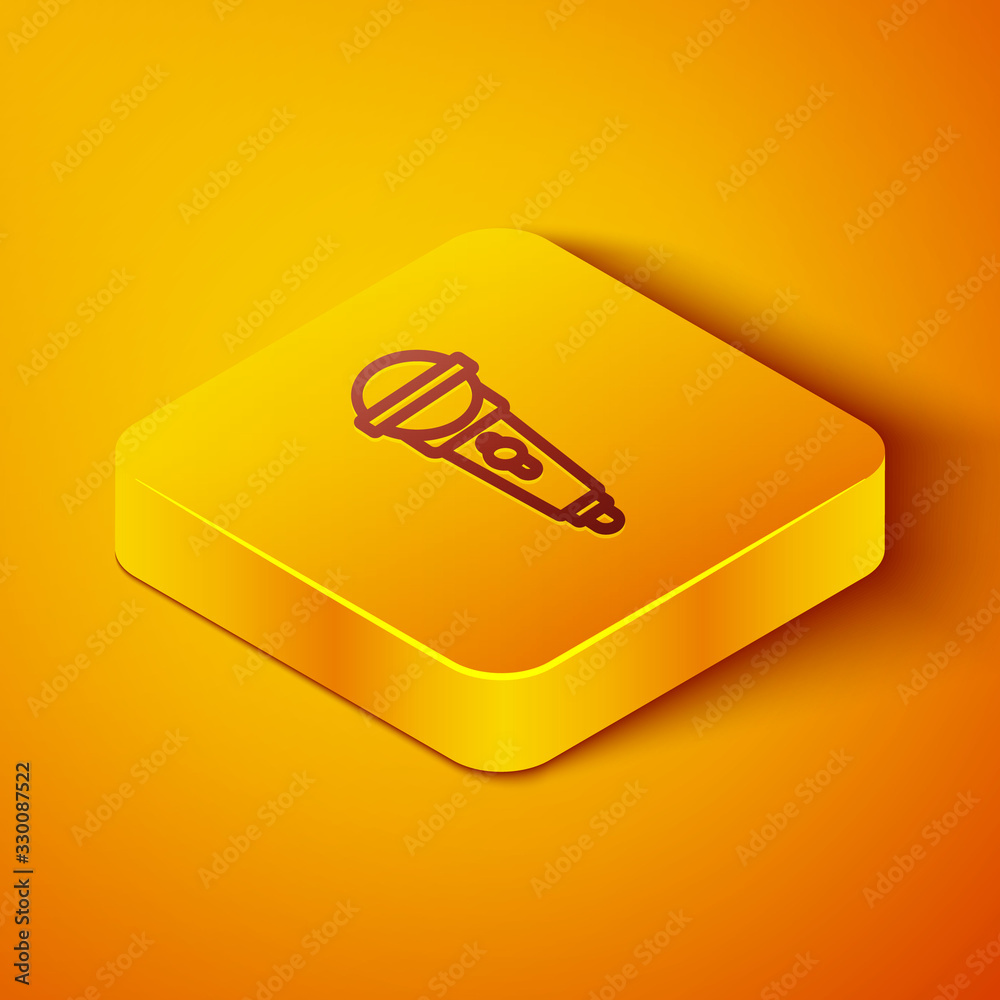 Isometric line Microphone icon isolated on orange background. On air radio mic microphone. Speaker s