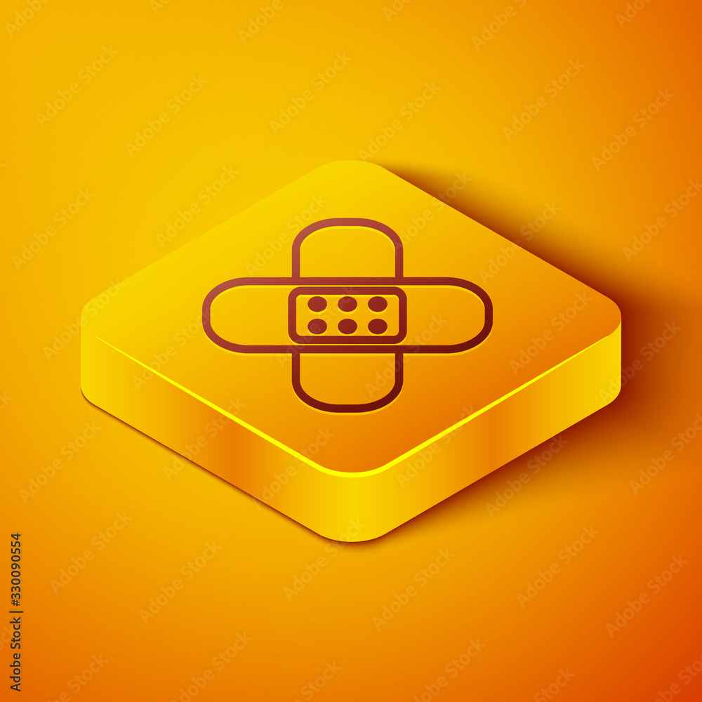 Isometric line Crossed bandage plaster icon isolated on orange background. Medical plaster, adhesive