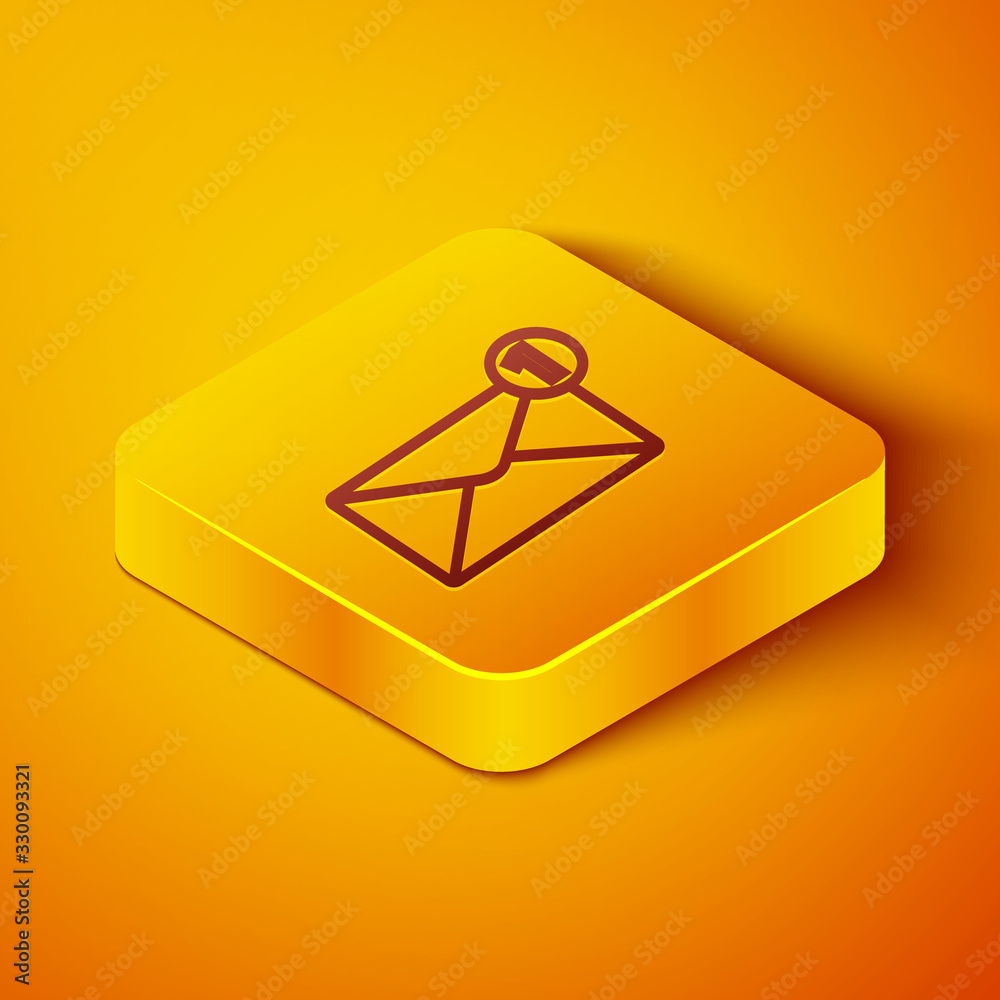 Isometric line Envelope icon isolated on orange background. Received message concept. New, email inc