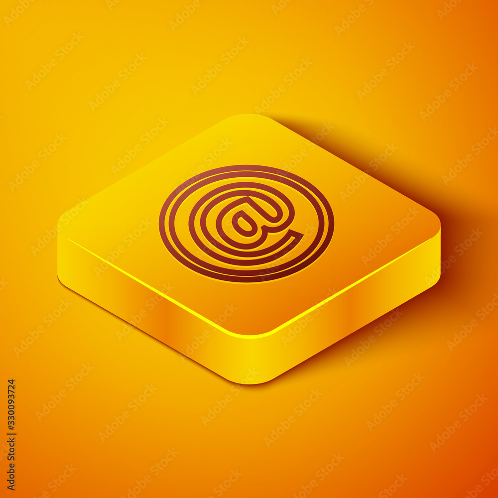 Isometric line Mail and e-mail icon isolated on orange background. Envelope symbol e-mail. Email mes