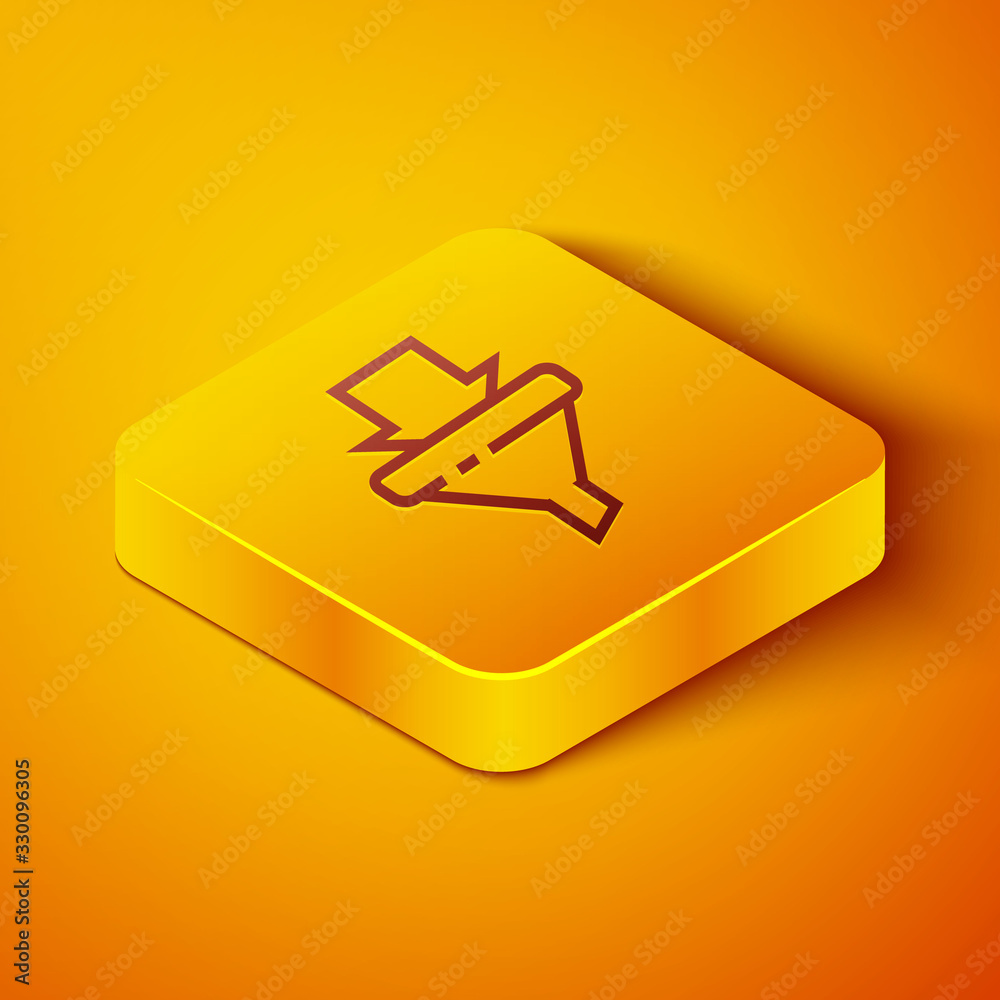 Isometric line Sales funnel with arrows for marketing and startup business icon isolated on orange b