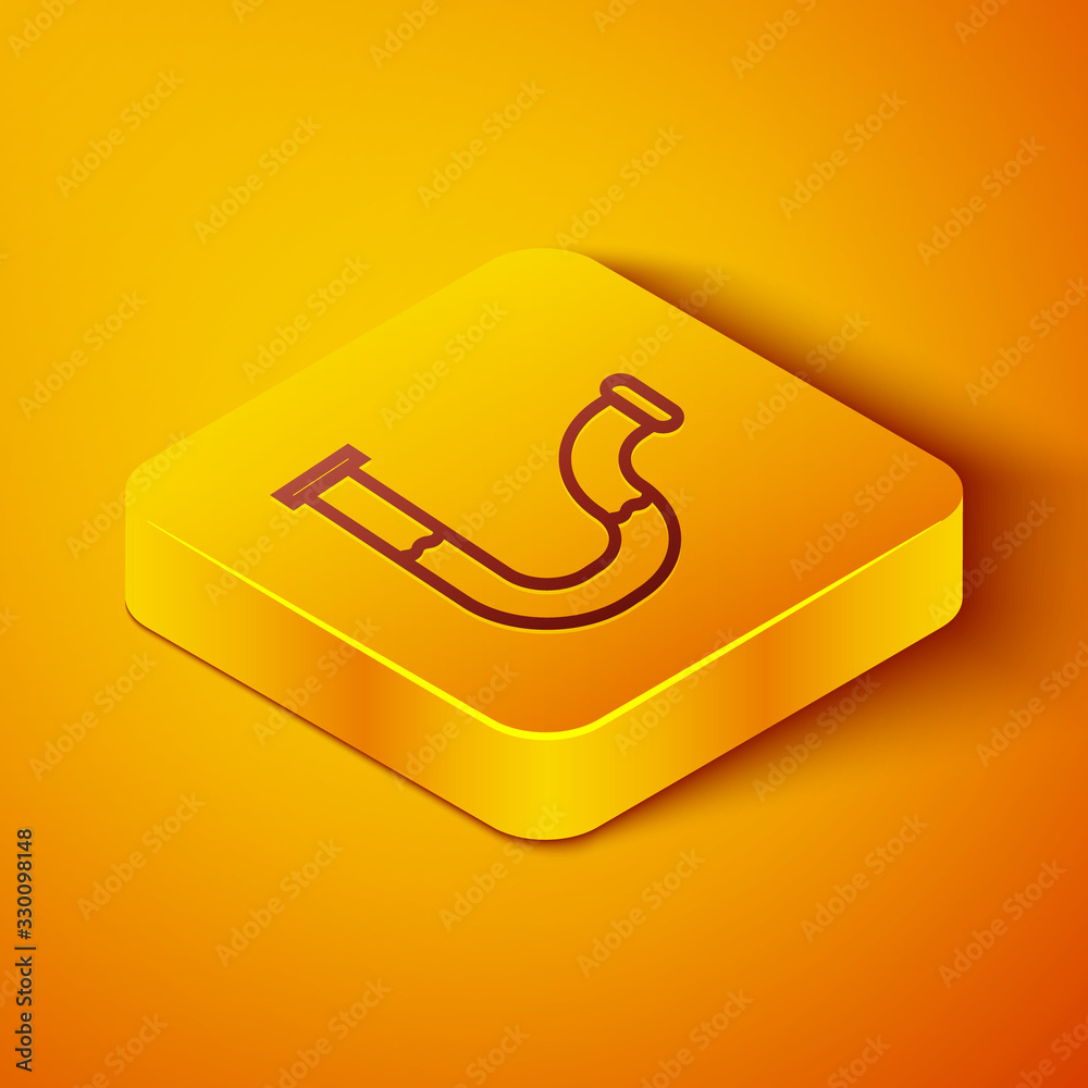 Isometric line Industry metallic pipe icon isolated on orange background. Plumbing pipeline parts of