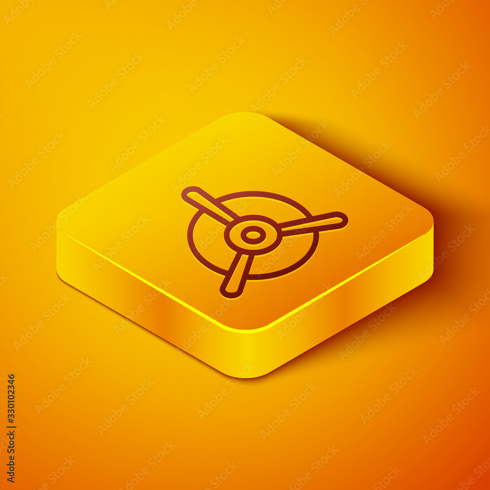 Isometric line Plane propeller icon isolated on orange background. Vintage aircraft propeller. Yello