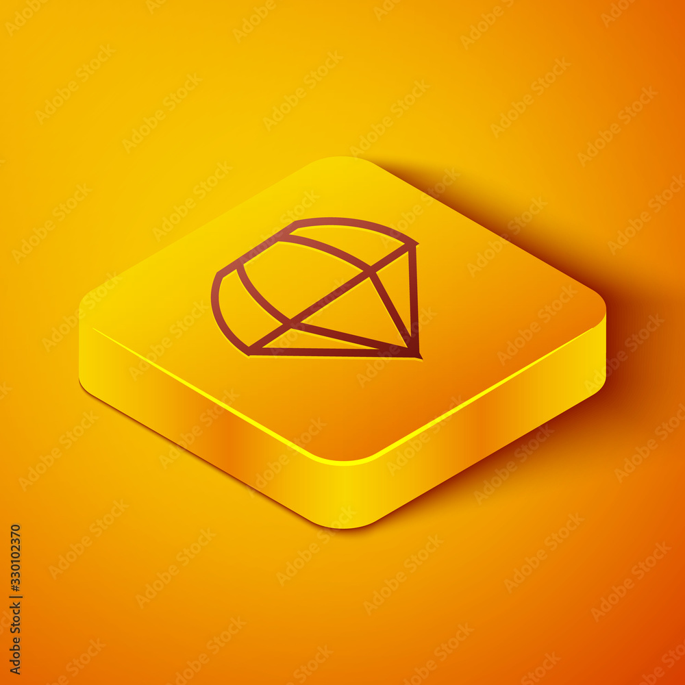 Isometric line Parachute icon isolated on orange background. Yellow square button. Vector Illustrati