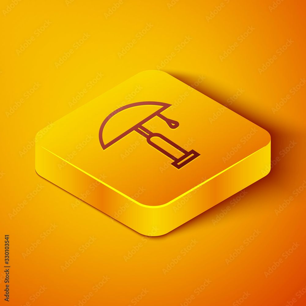 Isometric line Table lamp icon isolated on orange background. Yellow square button. Vector Illustrat