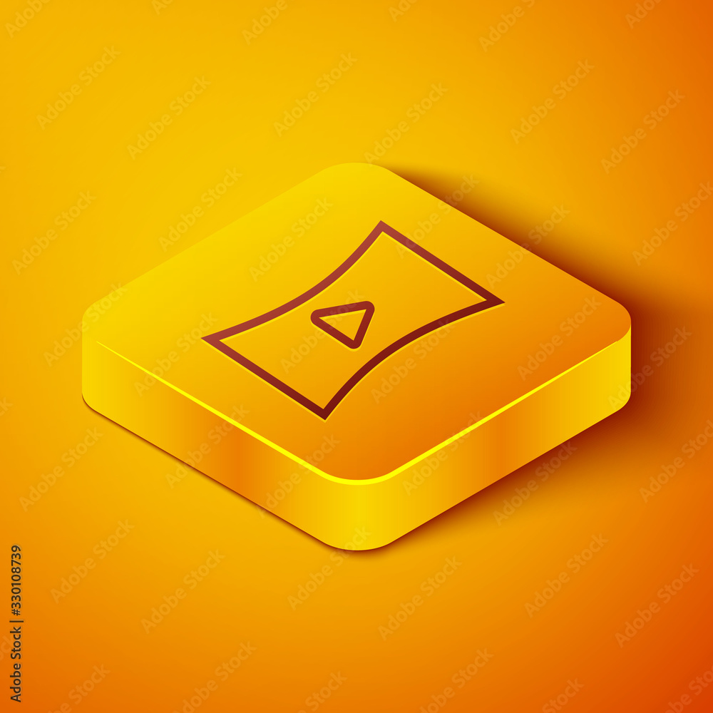 Isometric line Online play video icon isolated on orange background. Film strip with play sign. Yell