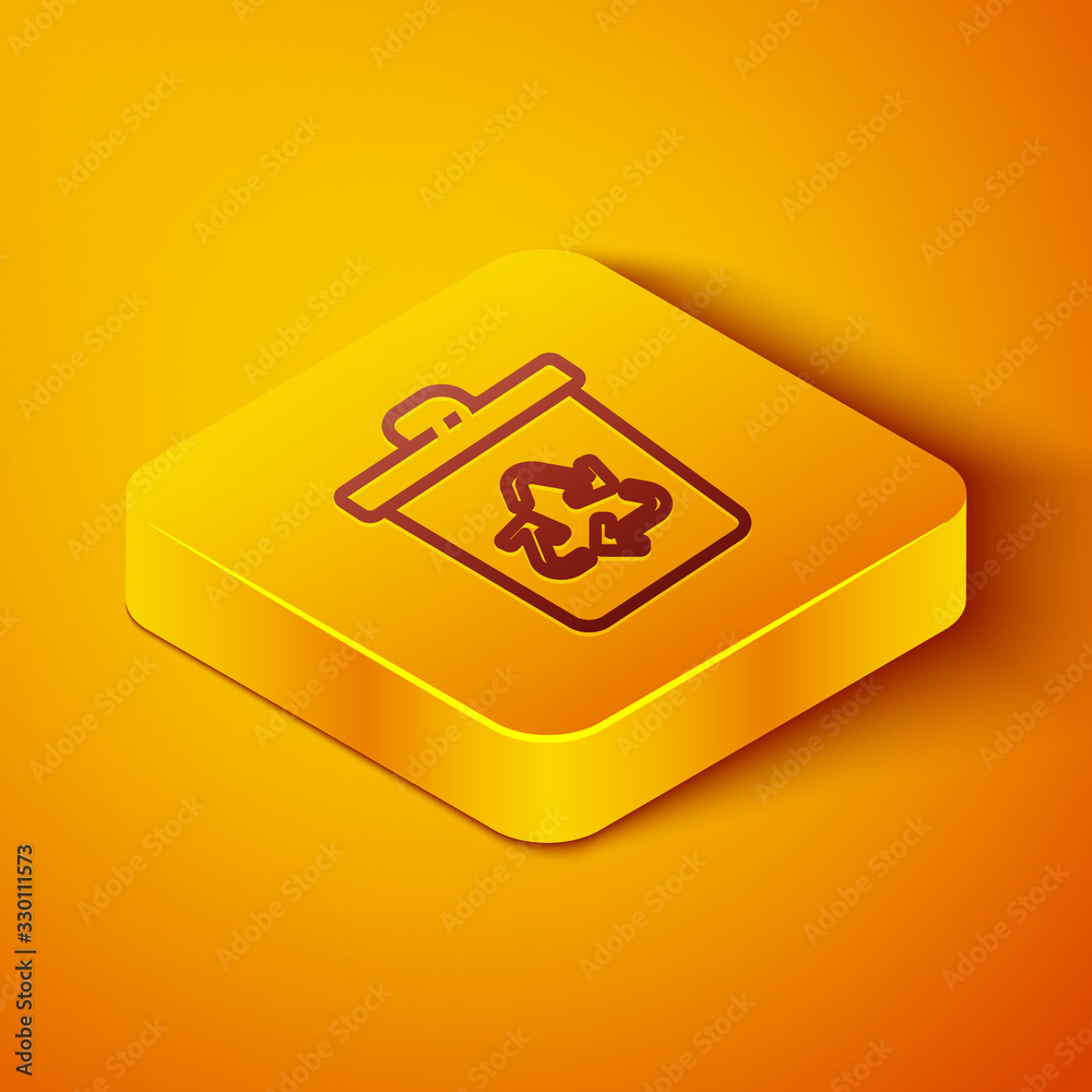 Isometric line Recycle bin with recycle symbol icon isolated on orange background. Trash can icon. G