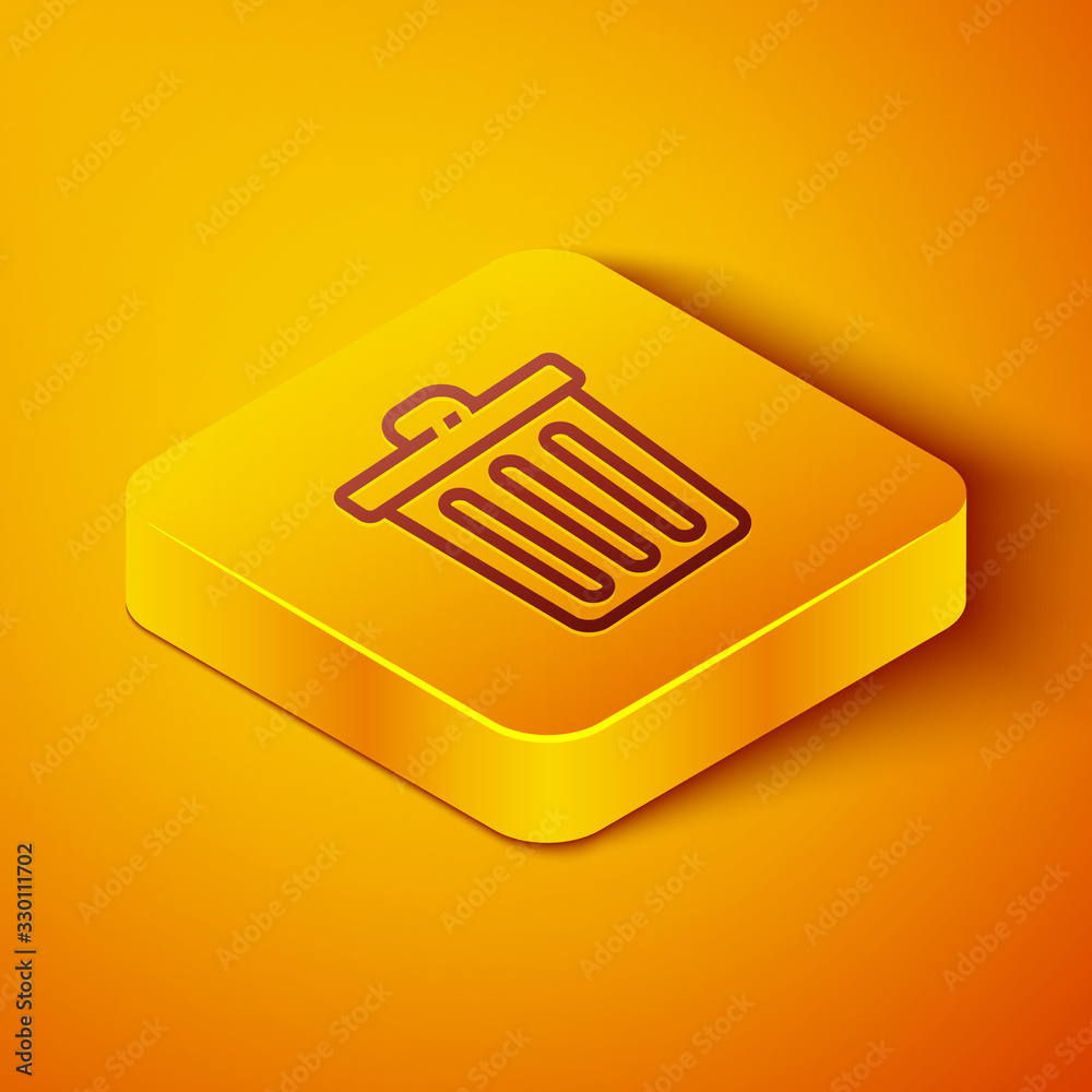 Isometric line Trash can icon isolated on orange background. Garbage bin sign. Recycle basket icon. 