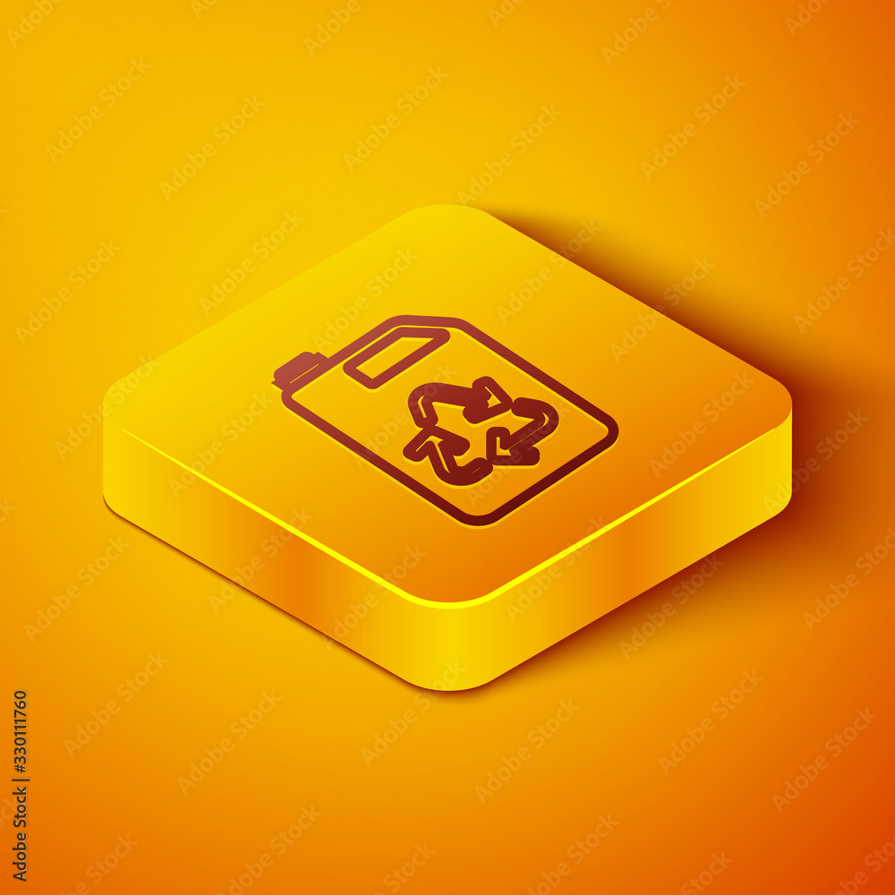 Isometric line Eco fuel canister icon isolated on orange background. Eco bio and barrel. Green envir