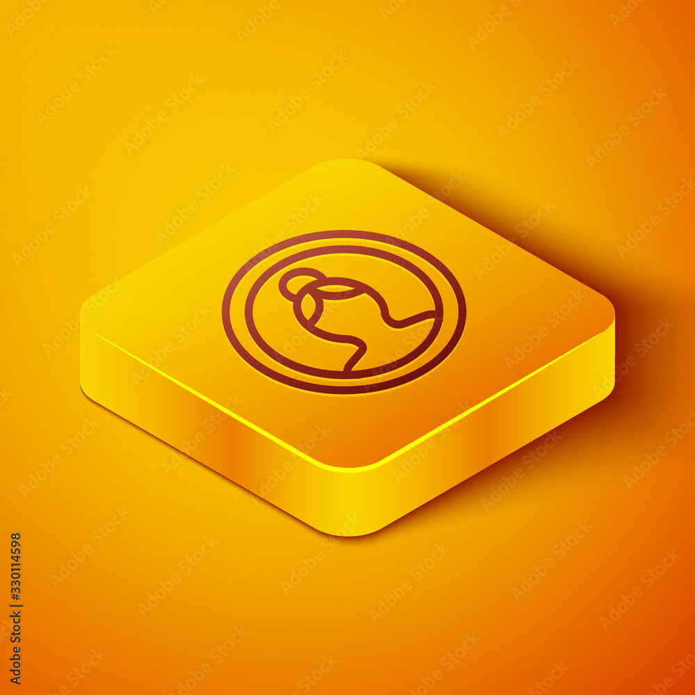 Isometric line Create account screen icon isolated on orange background. Yellow square button. Vecto