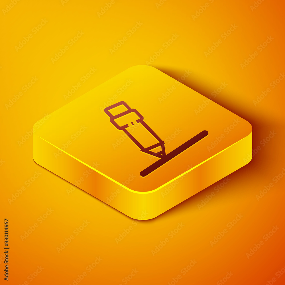 Isometric line Pencil with eraser icon isolated on orange background. Drawing and educational tools.