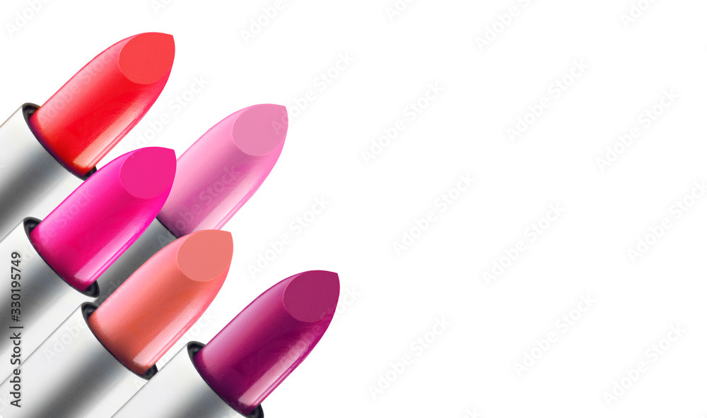 Lipstick colourful tints palette. Fashion Various colors Lipsticks isolated on white background, Pro