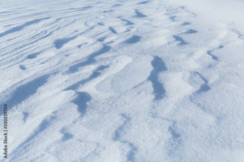 冬季白雪皑皑的地面特写，背景为雪纹理