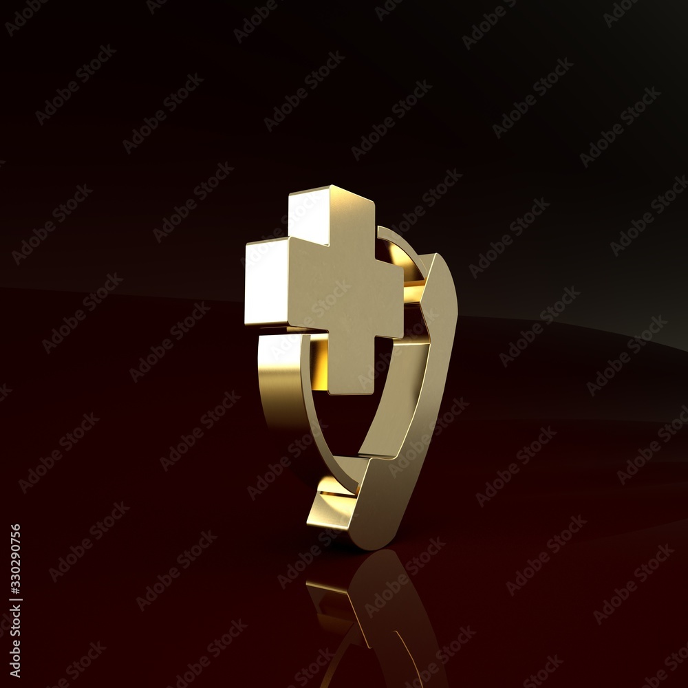 Gold Emergency phone call to hospital icon isolated on brown background. Minimalism concept. 3d illu