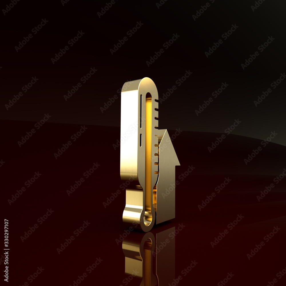 Gold Meteorology thermometer measuring icon isolated on brown background. Thermometer equipment show