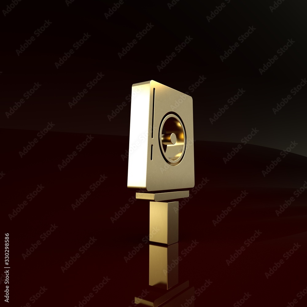 Gold Spray can nozzle cap icon isolated on brown background. Minimalism concept. 3d illustration 3D 