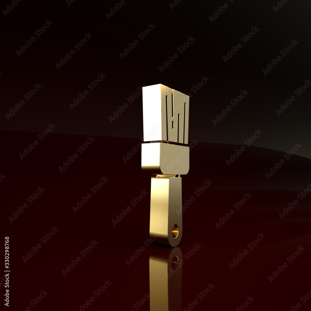 Gold Paint brush icon isolated on brown background. Minimalism concept. 3d illustration 3D render