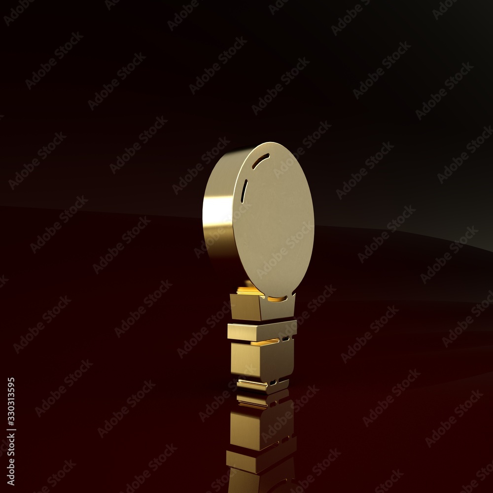 Gold Light bulb with concept of idea icon isolated on brown background. Energy and idea symbol. Insp