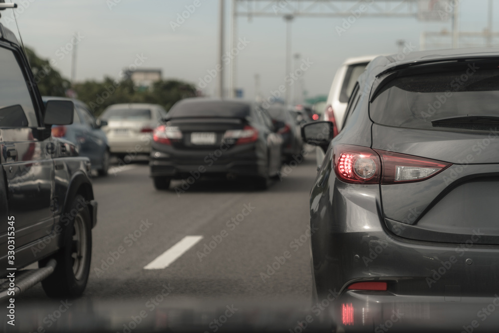 traffic jam with row of cars